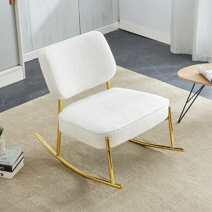 Modern Accent Rocking Chair, Cushioned Seat And Backrest Lounge Chair With Metal Base, Armless Upholstered Rocking Chair - 1 of 4