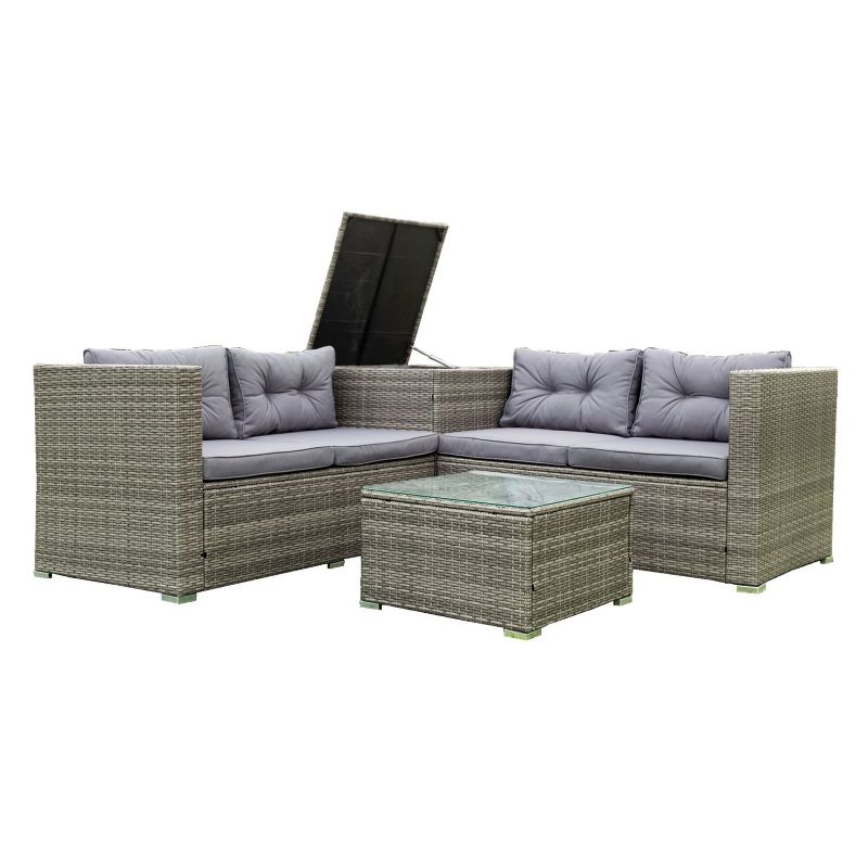 Isabel 4-Piece PE Wicker Rattan Patio Conversation Set, Patio Sectional Sofa Set with Storage Box, Outdoor Furniture - Maison Boucle, 3 of 9