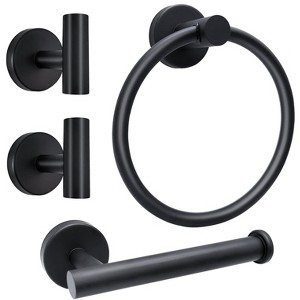 Itopfox Matte Black Bathroom Hardware Set 1 Toilet Paper Holder 1 Towel Ring 2 Hooks Stainless Steel Rust Resistant Easy Install - 1 of 4