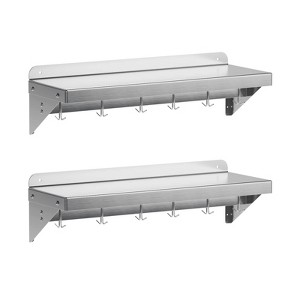 Stainless Steel Shelf, 2 Pack 12"x36" Wall Mount Storage Rack with 6 Hooks - NSF Certified for Kitchen Cookware - 1 of 4