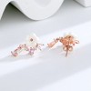 14K Rose Gold And Sterling Silver and Pink Cat's-Opal Eye Flower Drop Earrings - 3 of 4
