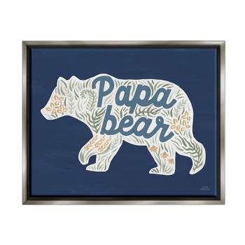Stupell Industries Blue Floral Papa Bear Framed Floater Canvas Wall Art