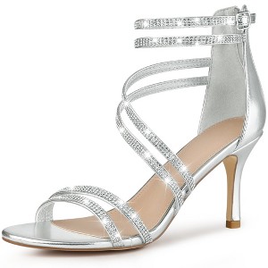 Perphy Women's Ankle Strap Rhinestone Stiletto Heels Gladiator Sandals - 1 of 4