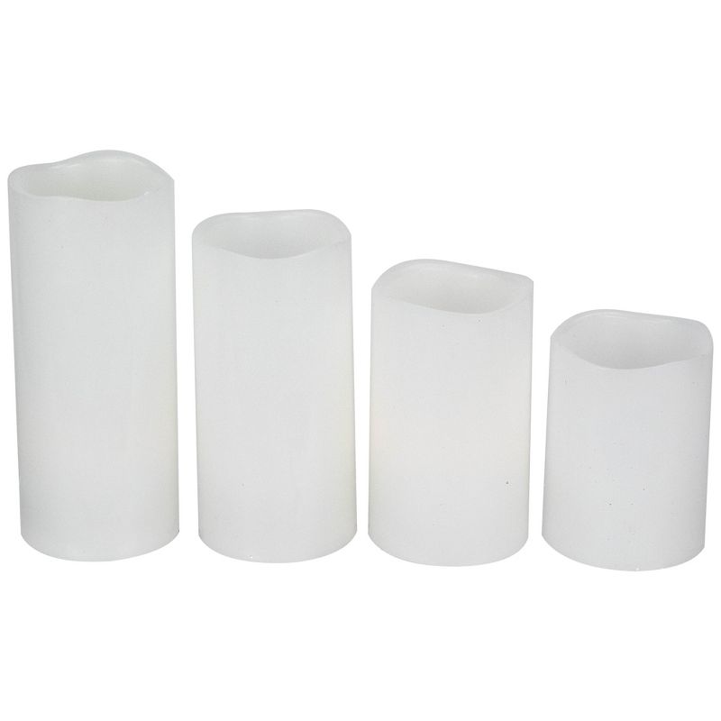 Northlight Set of 4 Solid White Flickering LED Flameless Wax Pillar Candles 7", 5 of 8