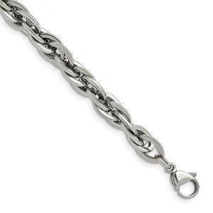 Black Bow Jewelry 9mm Stainless Steel Polished Loose Rope Chain Bracelet, 8 Inch - 1 of 4