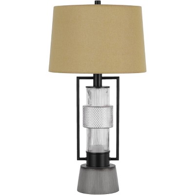 Cal Lighting Vallda 100W 3 Way Table lamp with 2W LED Night Light with Metal/Glass Body and Cement Base and fine Burlap Drum Shade