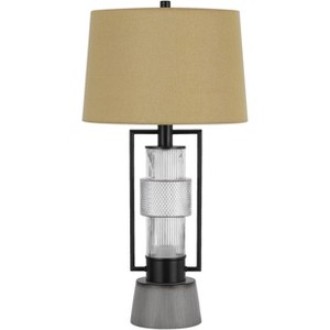 Cal Lighting Vallda 100W 3 Way Table lamp with 2W LED Night Light with Metal/Glass Body and Cement Base and fine Burlap Drum Shade - 1 of 4