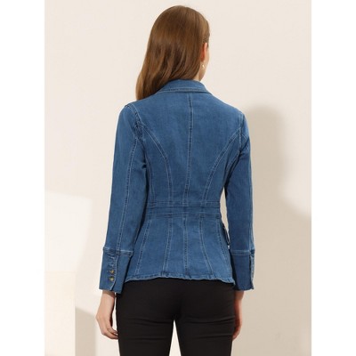 INSPIRE CHIC Women's Lapel Notch Collar Long Sleeve Denim Blazer Jackets Denim Blue X-Small — фото 3