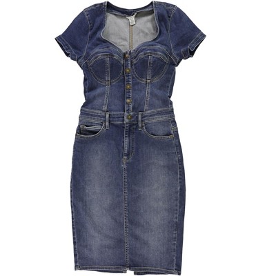 GUESS Womens Naomy Button Front Corset Denim Bodycon Dress