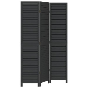 vidaXL Room Divider 3 Panels Black Solid Wood Paulownia - 1 of 4