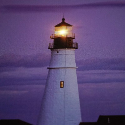 Coastal Lighthouse Home with Purple Sunset Canvas Wall Art