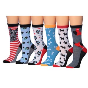 Women's 6 Pairs Lightweight Colorful Pawfect Party Patterned Crew Socks - 1 of 4