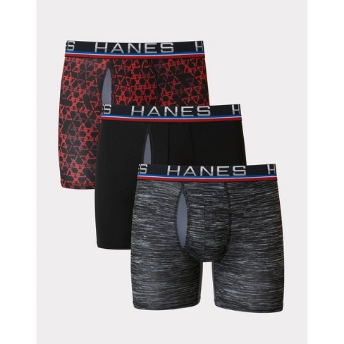 Hanes Premium Men's Xtemp Total Support Pouch Anti Chafing 3pk Boxer Briefs  - Red/Gray XL