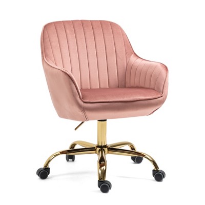 Vynxaria 360¡ã Pink Velvet Swivel Accent Chair with High Back - Adjustable Office Chair