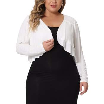 Agnes Orinda Women's Plus Size Long Sleeve Open Front Ruffle Elegant Cropped Bolero Cardigans
