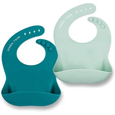 Image of Simka Rose Silicone Baby Bibs, 2 Pack in Emerald & Sage