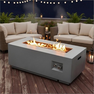 42" Outdoor Propane Gas Fire Pit Table 2-Pieces, 50000 BTU Rectangular Steel Fire Pit with Glass Wind Guard for Outside Patio Garden Courtyard -Gray