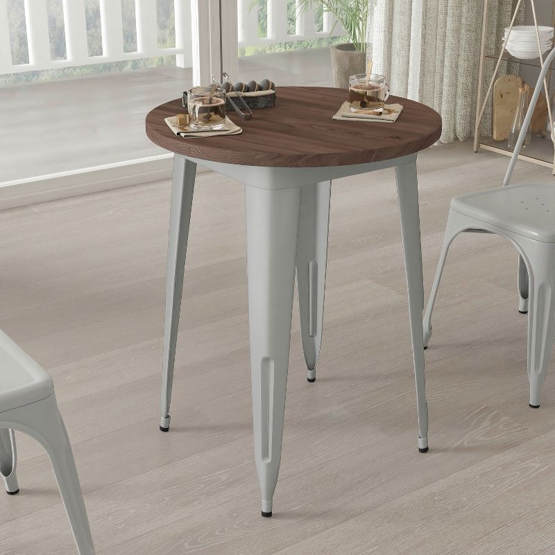 Merrick Lane 24" Round Metal Indoor Table with Galvanized Steel Frame and Rustic Wood Top, 4 of 8