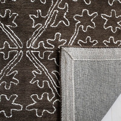 Handmade Coffee Brown Wool and Viscose Rectangular Area Rug