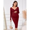 Coolmee Women Vintage Maternity V Neck Smocked Chest Tie Long Sleeve Slim Wrap Midi Dress For Photoshoot Baby Shower - 2 of 4