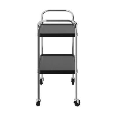Black and Silver 2-Tier Retro Serving Cart with Storage