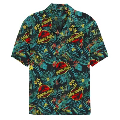 Men's Jurassic Park Classic Logo Hawaiian Print Button Down Shirt