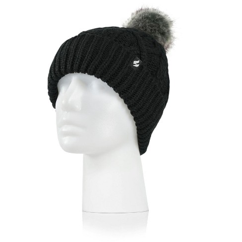 Women's Brina Solid Cable Knit Roll Up Hat With Pom-pom : Target