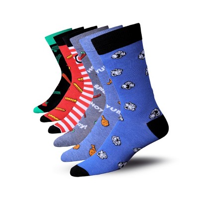 JAMES FIALLO Mens 6-Pairs Whimsical Flavorful Fiesta Colorful Patterned Crew Dress Socks
