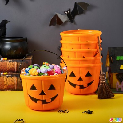 Joyfy 6pcs Halloween Trick or Treat Pumpkin Bucket,Jack O Lantern Candy Basket with Handle for Party Decorations,Halloween Party Supplies and Favors