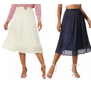 INSPIRE CHIC Women's Pleated Elastic Waist Casual Accordion Midi Skirt 2 Packs - 1 of 4