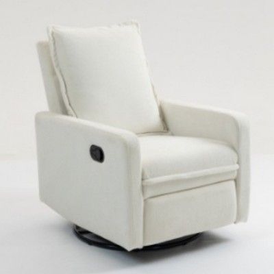 Modern Velvet Reclining Accent Chair with Manual Button Control and Leg Rest, 360° Swivel 1-Seat Sofa for Living Room or Bedroom–The Pop Home