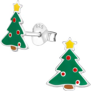 925 Sterling Silver Christmas Tree Stud Earrings (Nickel Free). - 1 of 4