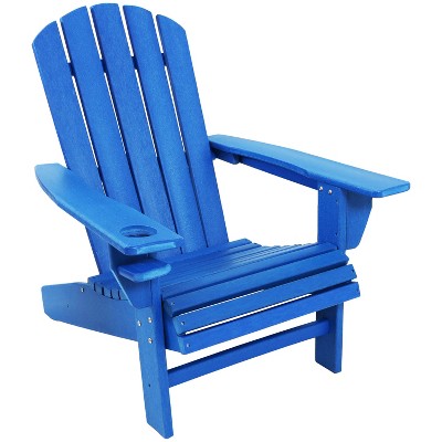 Sunnydaze Plastic All-Weather Heavy-Duty Outdoor Adirondack Patio Chair with Drink Holder, Blue