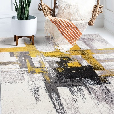 Elegant Gold Synthetic 5' x 7' Reversible Abstract Area Rug