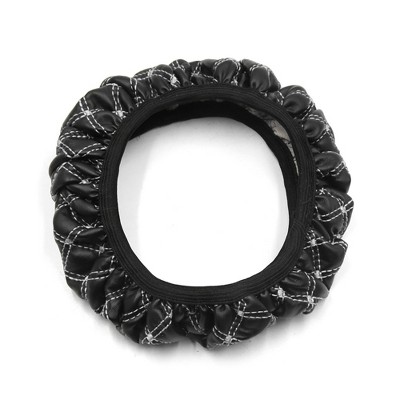 Unique Bargains White Black Faux Leather Car Auto Steering Wheel Cover Protector 13.4" x1.4"