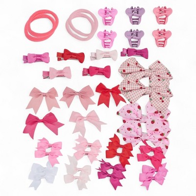Willow & Ruby 40pc Girls' Hair Bow & Clip Set with Foldable Travel Organizer for Infant, Baby, Child, Kids - Pink - image 2