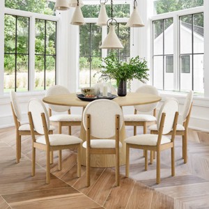 Orchid+Maye Dining Table Set, 60'' Oak Solid Wood Round Table with 8 Dining Chairs King Louis Back and Natural Wood Legs for 8 - Maison Boucle - 1 of 4