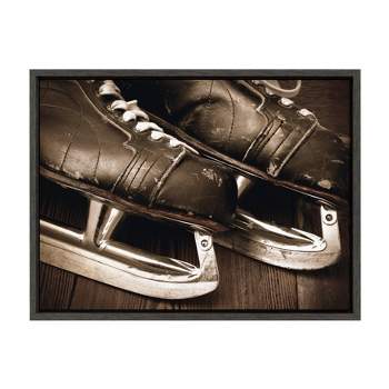 18" x 24" Sylvie Leather Hockey Skates Framed Canvas By Shawn St. Peter Gray - DesignOvation