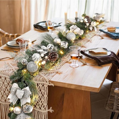 Christmas Garland, 6FT Christmas Garland with Ball Ornaments, Ribbons, Pinecones for Door Stairs Mantle Christmas Decoration