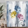 Rustic Farmhouse Shower Curtain, Blue Daisy Floral Butterfly, Turquoise Pink Yellow 70x70IN with 12 Hooks - 2 of 4