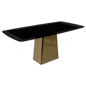 LeisureMod Quinix Modern Rectangular Dining Table for 4 to 8 People with Glass/Sintered Stone Top and Gold Stainless Steel Base - 1 of 4