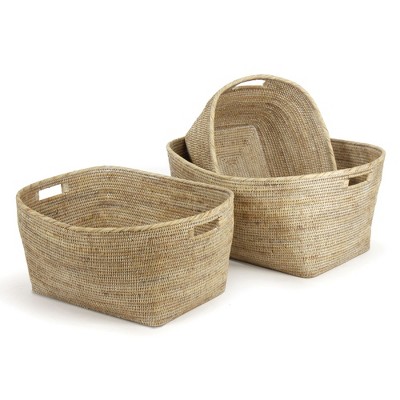 Plum & Post Burma Rattan Family Baskets With Handles, Set Of 3