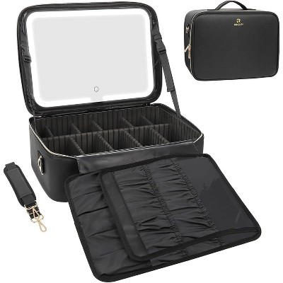 Fmeida Large Makeup Bag with Light Up Mirror, 16.2 inch Makeup Case Travel Cosmetic Bags Brush Organizer Storage Box