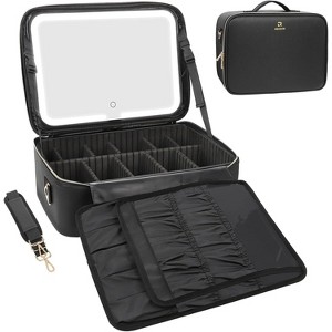 Paaaawaters Large Makeup Bag with Light Up Mirror, 16.2 inch Makeup Case Travel Cosmetic Bags Brush Organizer Storage Box - 1 of 4