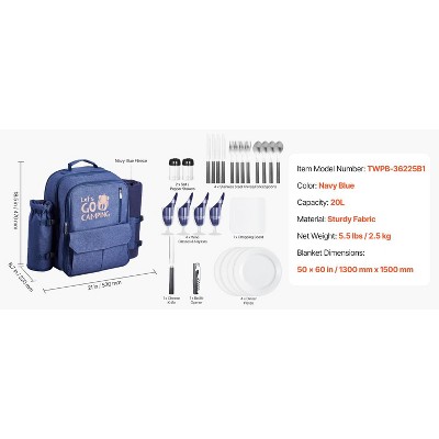VEVOR Picnic Backpack, Beach Picnic Backpack Bag for 4 Person with Insulated Cooler Compartment, Detachable Bottle/Wine Holder, Navy Blue — фото 8