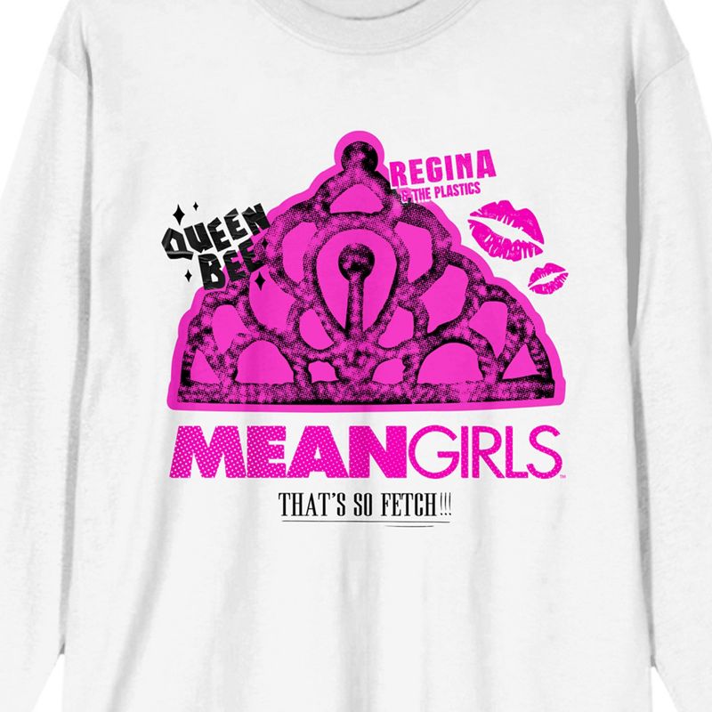 Mean Girls Queen Bee Crown Art Crew Neck Long Sleeve White Adult Tee, 2 of 4