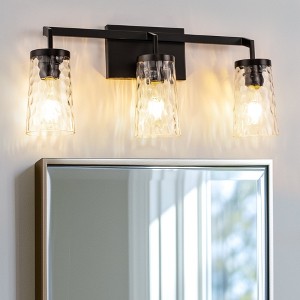 YANSUN 22 in. 3-Light Black Industrial Bell Vanity Light for Bathroom Mirror with Water Glass Shades - 1 of 1