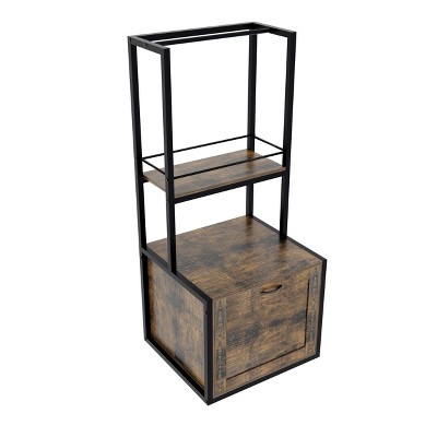 Gulches 55inch Refined Litter Box Enclosure with Storage Shelves and 2 Hanging Clothes Rack,Rustic Brown