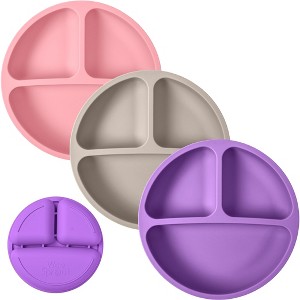 WeeSprout Toddler Plates, Silicone Divided Dishes for Toddlers and Kids, BPA-Free, 3 Pack - 1 of 4