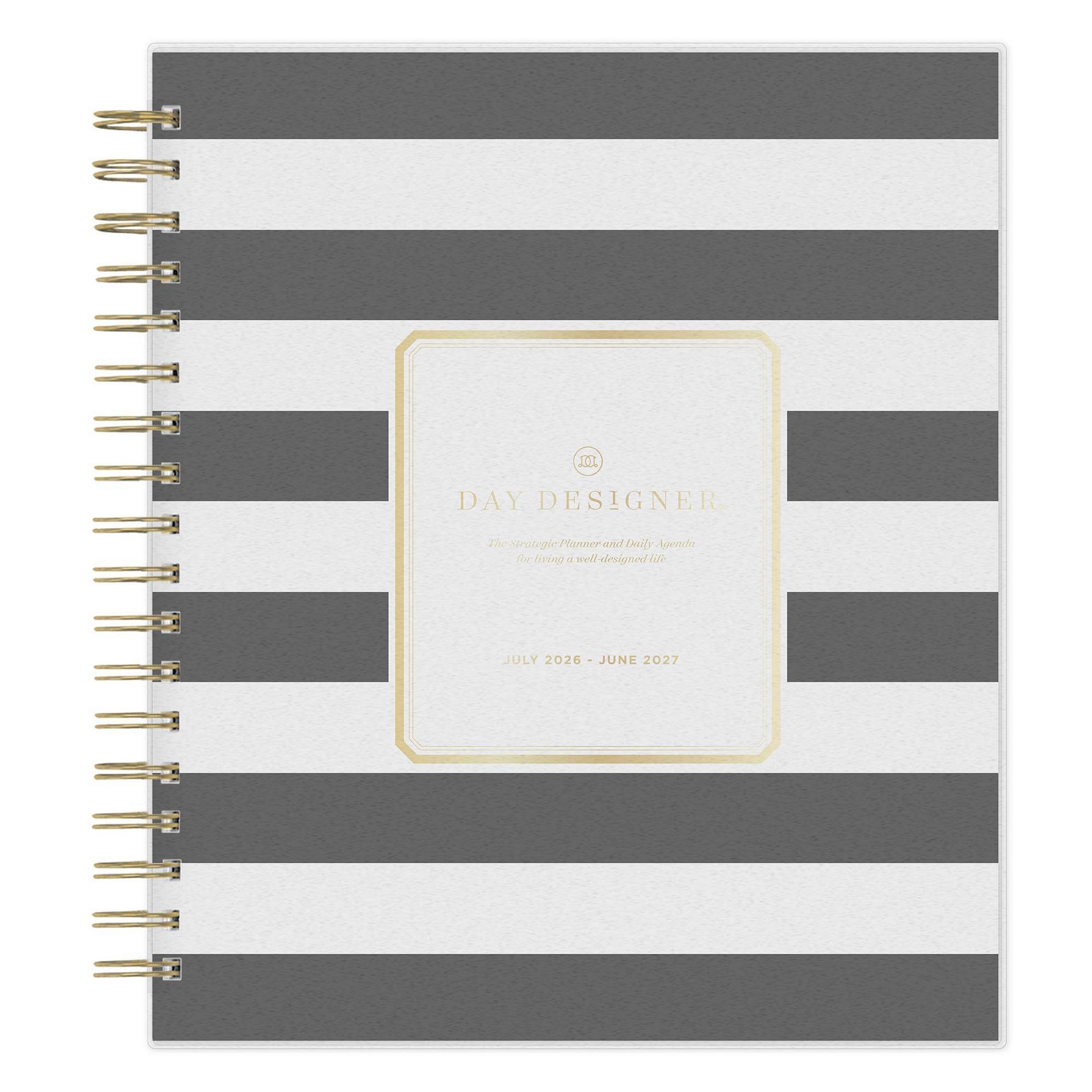 Day Designer 8"x10" AY 2026-2027 Planner Rugby Stripe Black Frosted 27 Daily/Monthly Safety Wirebound